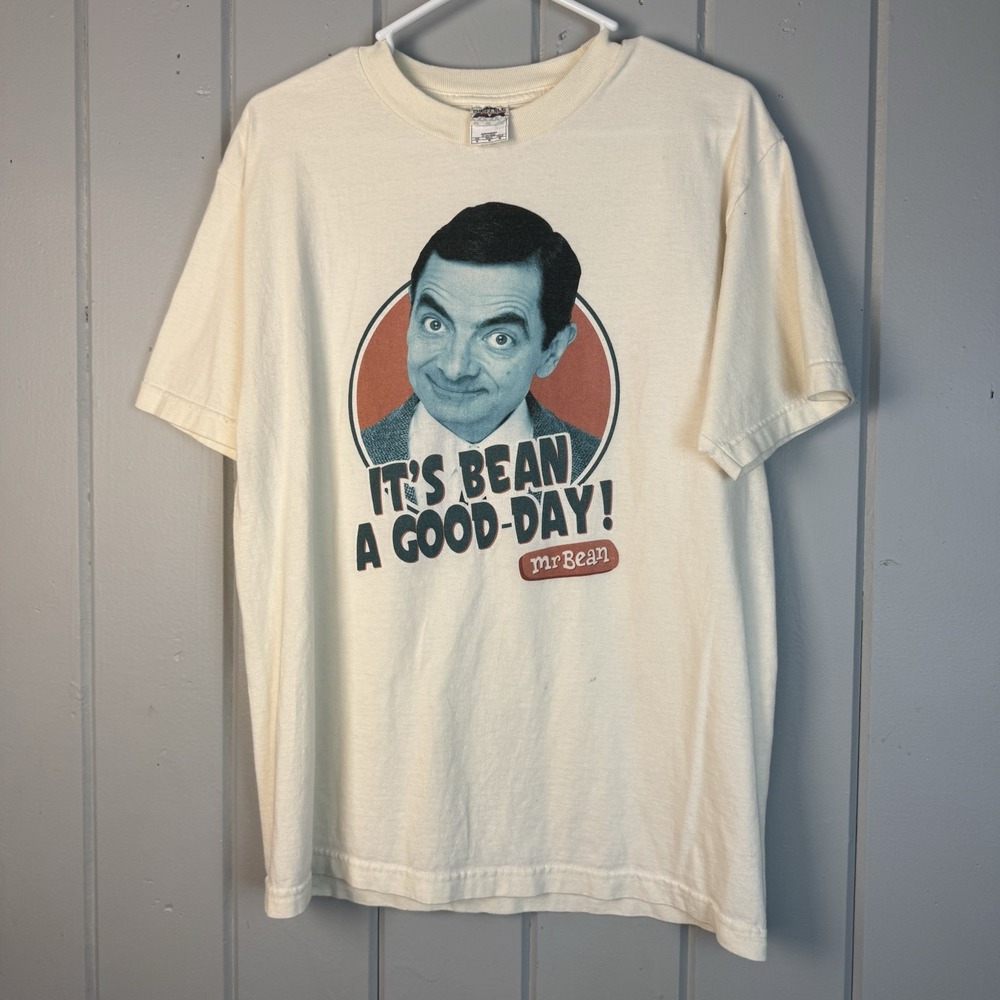 Vintage Mens Med‎ Mr Bean Comedy Graphic Print T-Shirt Alstyle Tag Cream